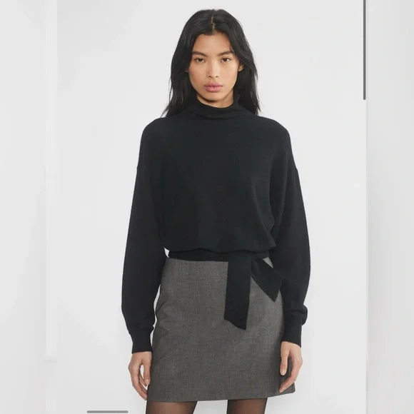 NWT Aritzia Wilfred Lorin Sweater in Black Size Small - Funnel-Neck Top Side Tie